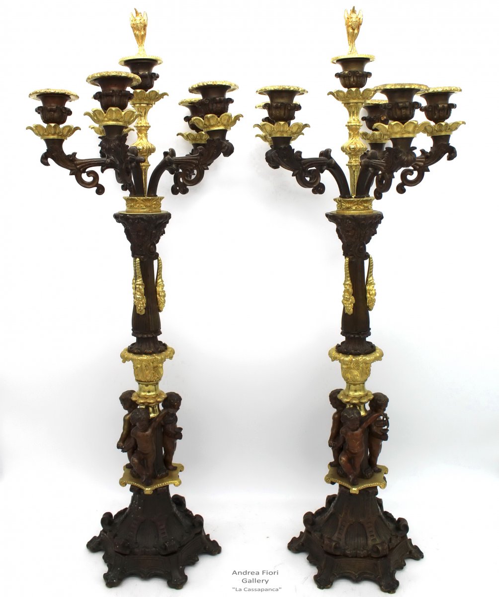 Antique Pair Of Empire Candlesticks (h.70) In Bronze - 19th Century 