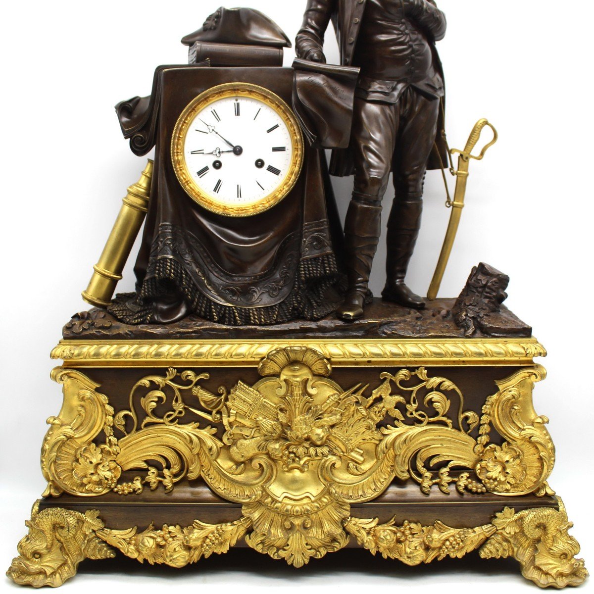 Ancien Horloge Pendule d'époque Louis Philippe en bronze doré (H.71) - 19ème-photo-3