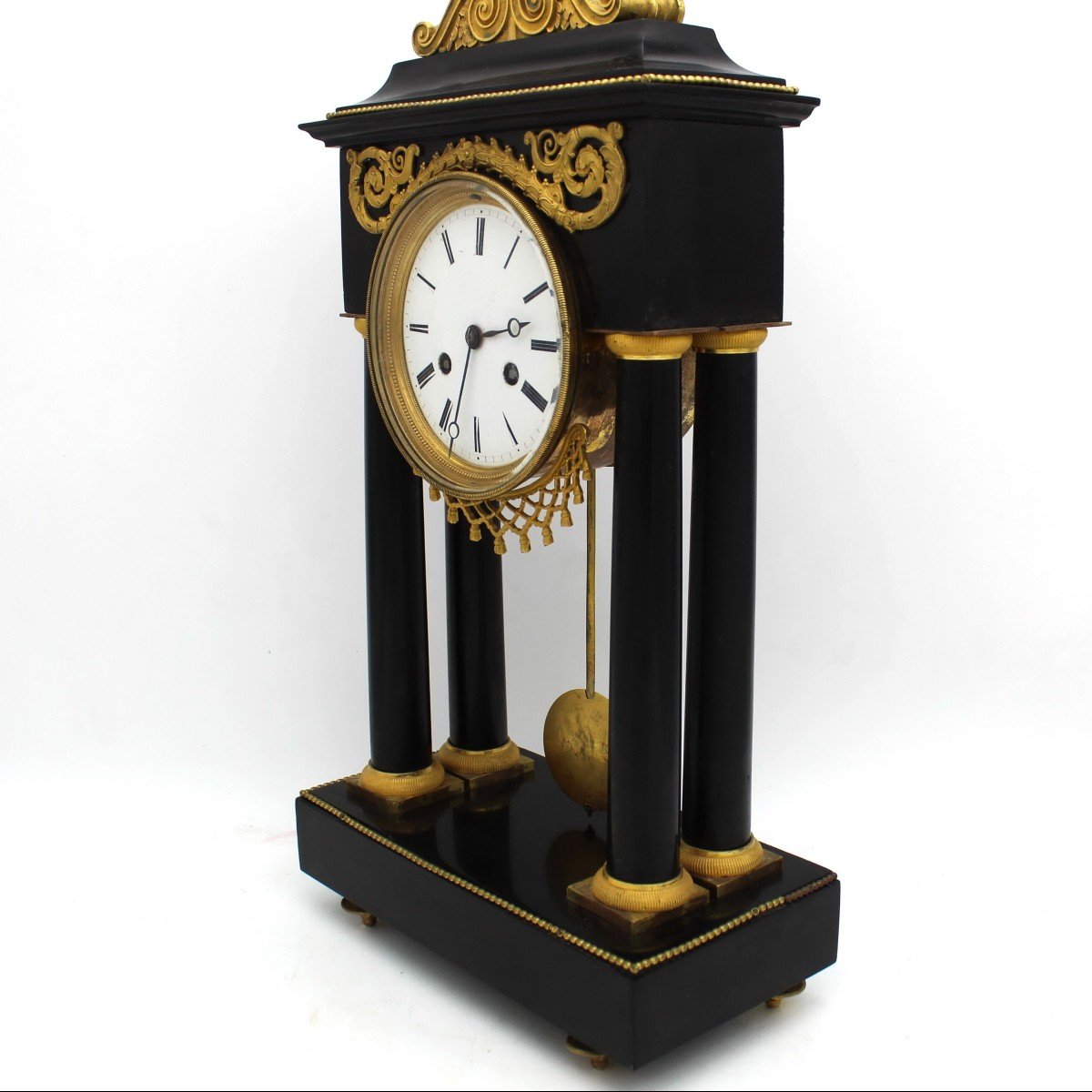 Antique Directoire Pendulum Mantel Clock Ormolu In Bronze And Marble (h.53) – 18th Signed-photo-5