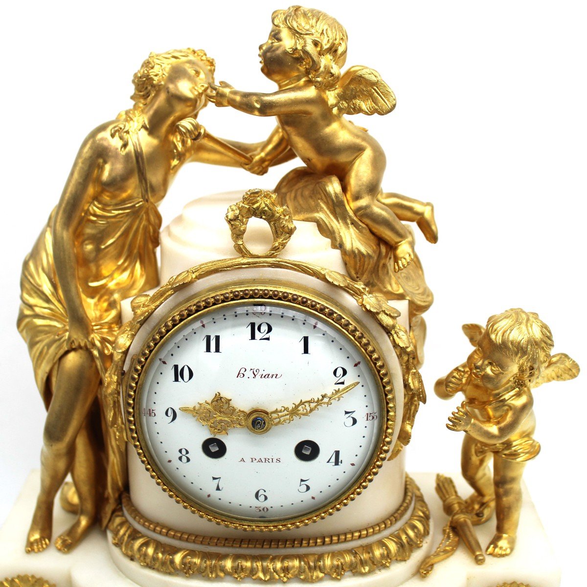 Antique Napoleone III Pendulum Mantel Clock Ormolu In Bronze And Marble - 19th Signed-photo-2