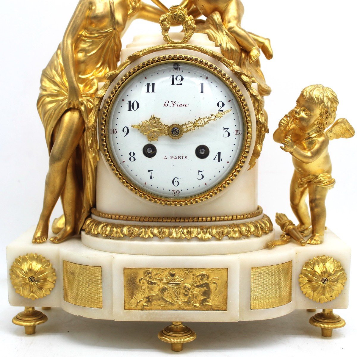 Antique Napoleone III Pendulum Mantel Clock Ormolu In Bronze And Marble - 19th Signed-photo-3