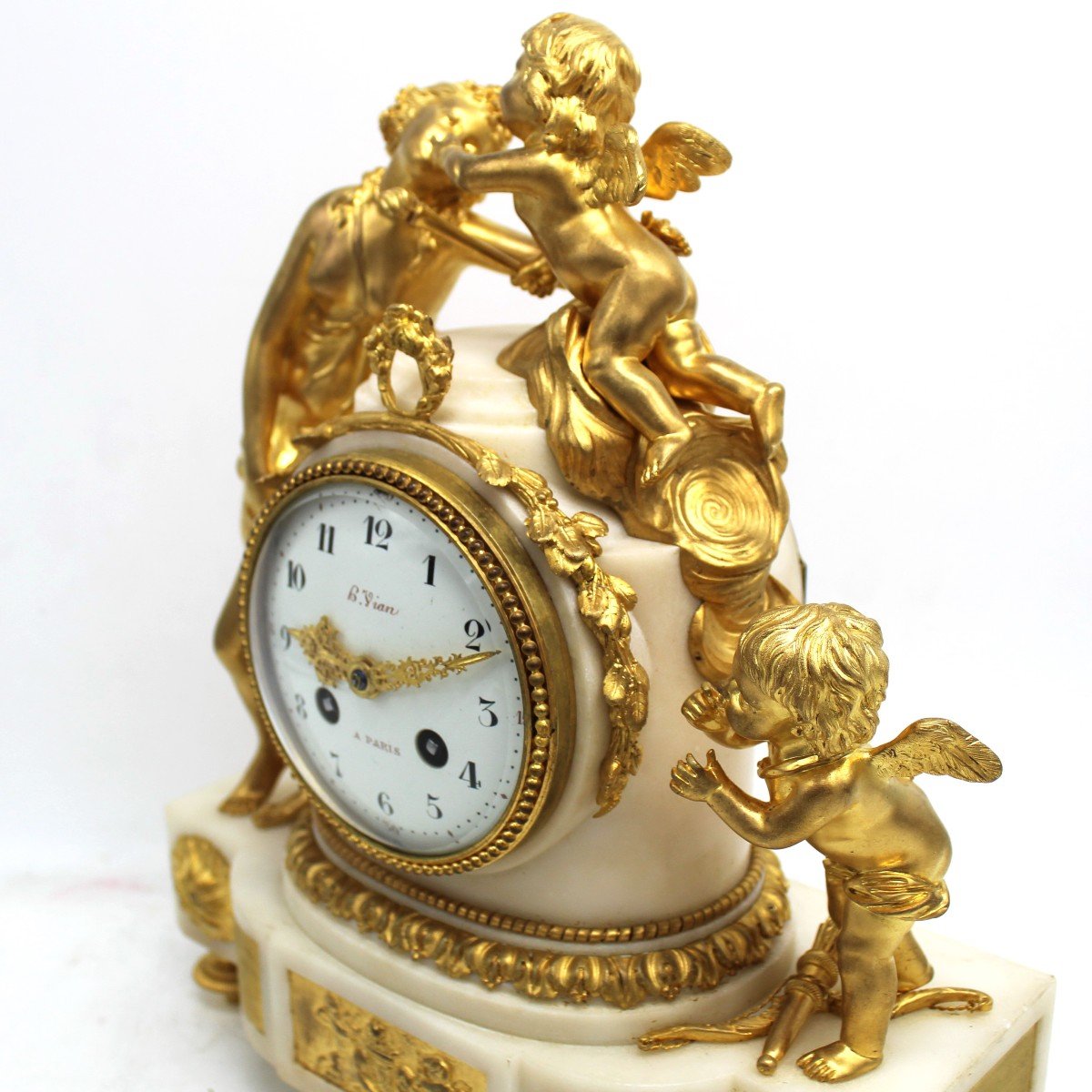 Antique Napoleone III Pendulum Mantel Clock Ormolu In Bronze And Marble - 19th Signed-photo-4