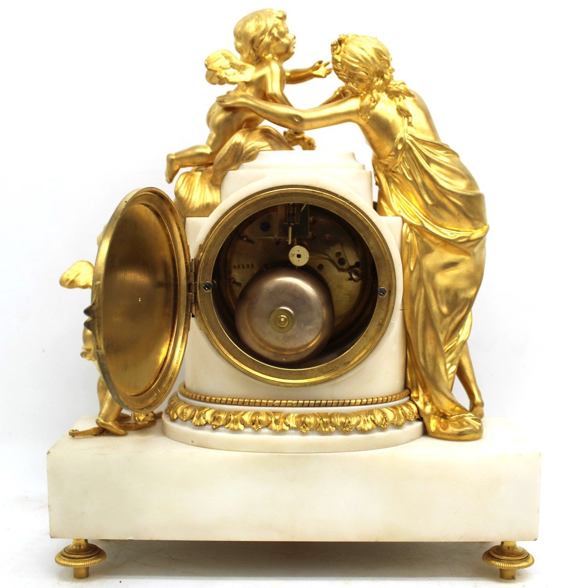 Antique Napoleone III Pendulum Mantel Clock Ormolu In Bronze And Marble - 19th Signed-photo-7