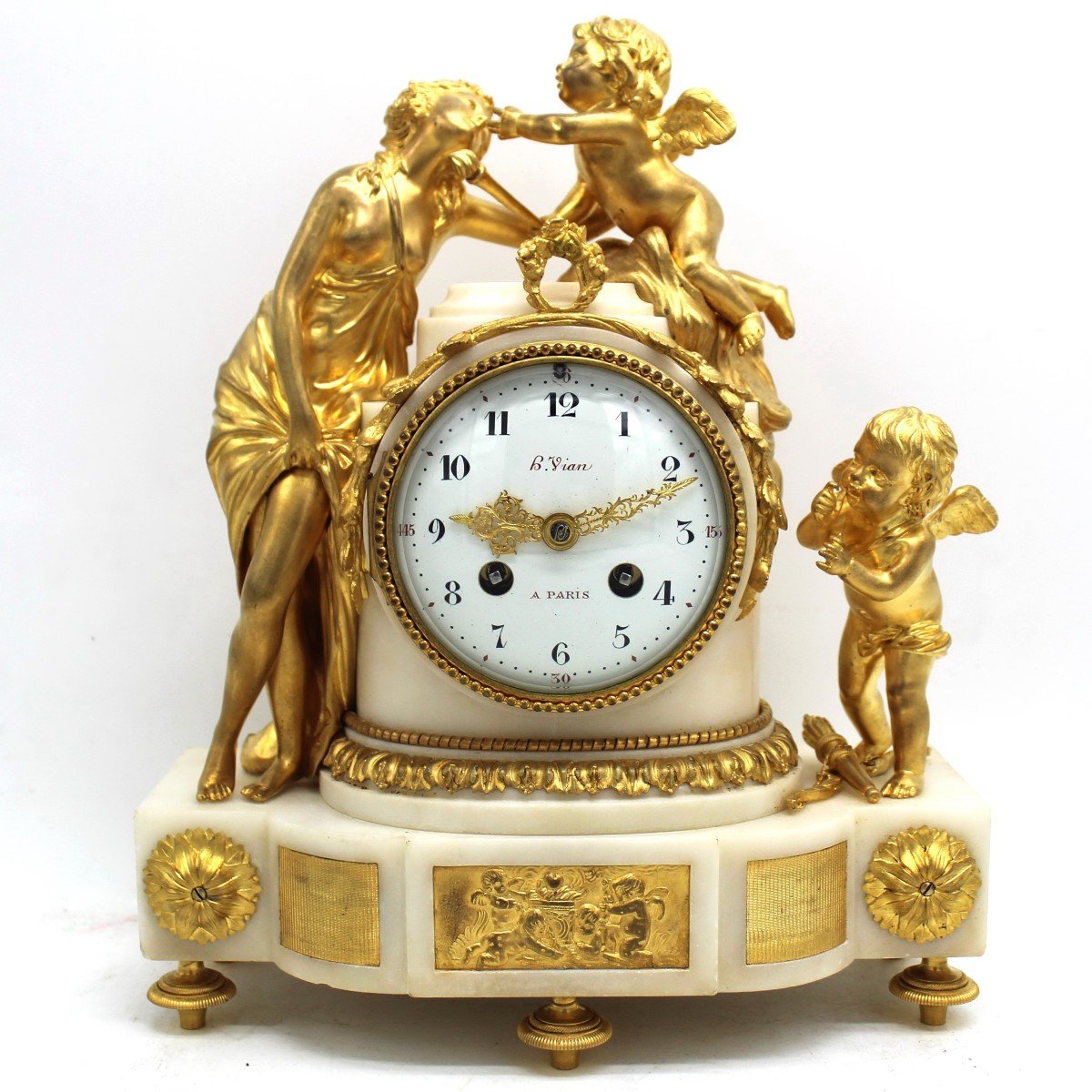 Antique Napoleone III Pendulum Mantel Clock Ormolu In Bronze And Marble - 19th Signed