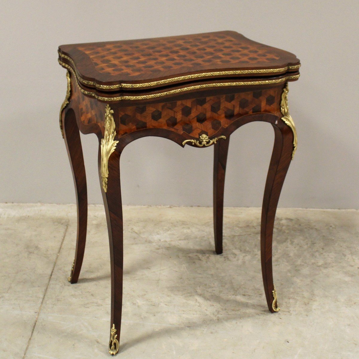 Antique Napoleon III Game Table Console In Marquetry - 19th-photo-2