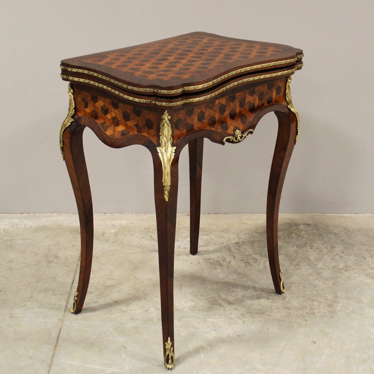 Antique Napoleon III Game Table Console In Marquetry - 19th-photo-3