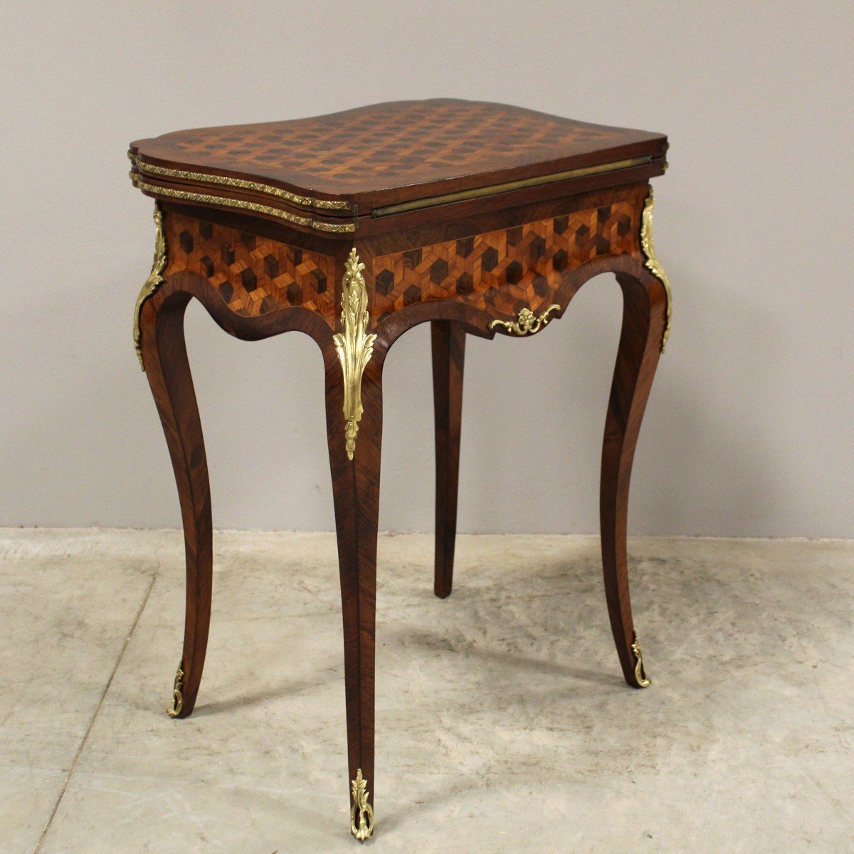 Antique Napoleon III Game Table Console In Marquetry - 19th-photo-1