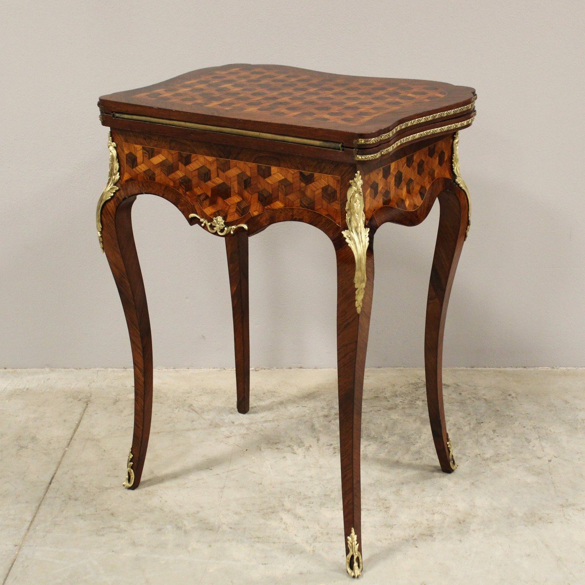 Antique Napoleon III Game Table Console In Marquetry - 19th-photo-2