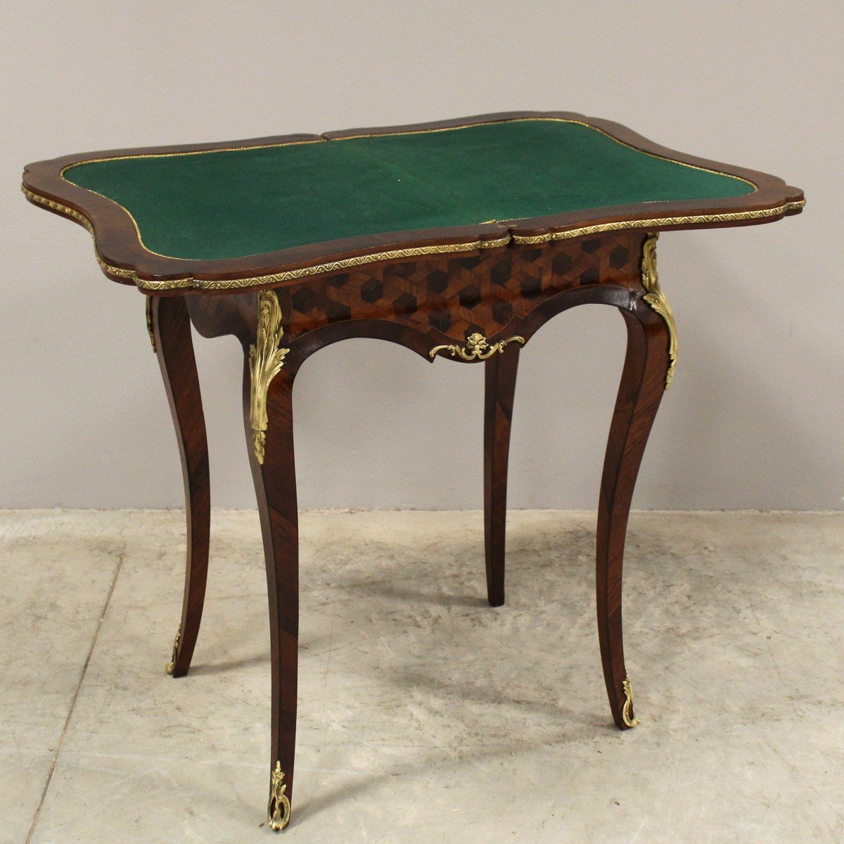 Antique Napoleon III Game Table Console In Marquetry - 19th-photo-3