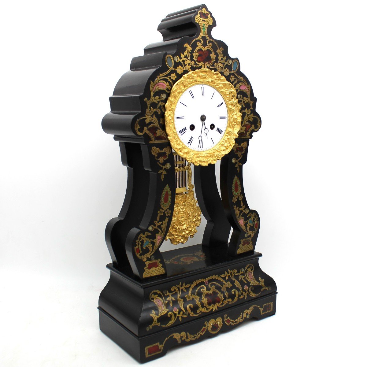 Ancien Horloge Pendule d'époque Napoleon III en marqueterie (H.50) - 19ème-photo-3