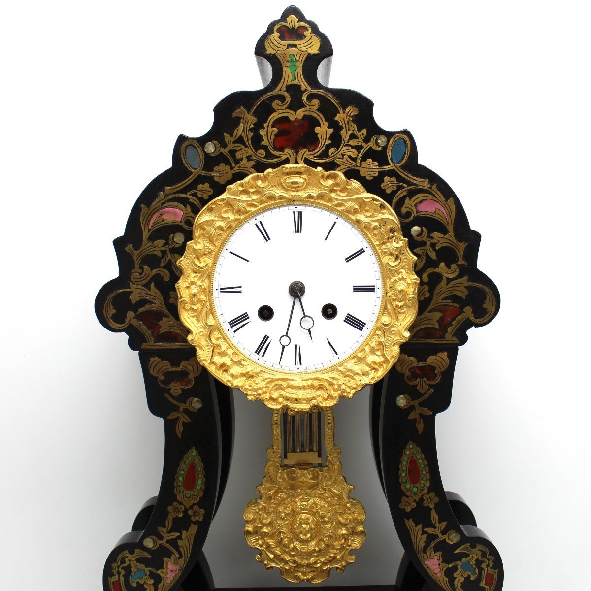 Ancien Horloge Pendule d'époque Napoleon III en marqueterie (H.50) - 19ème-photo-4