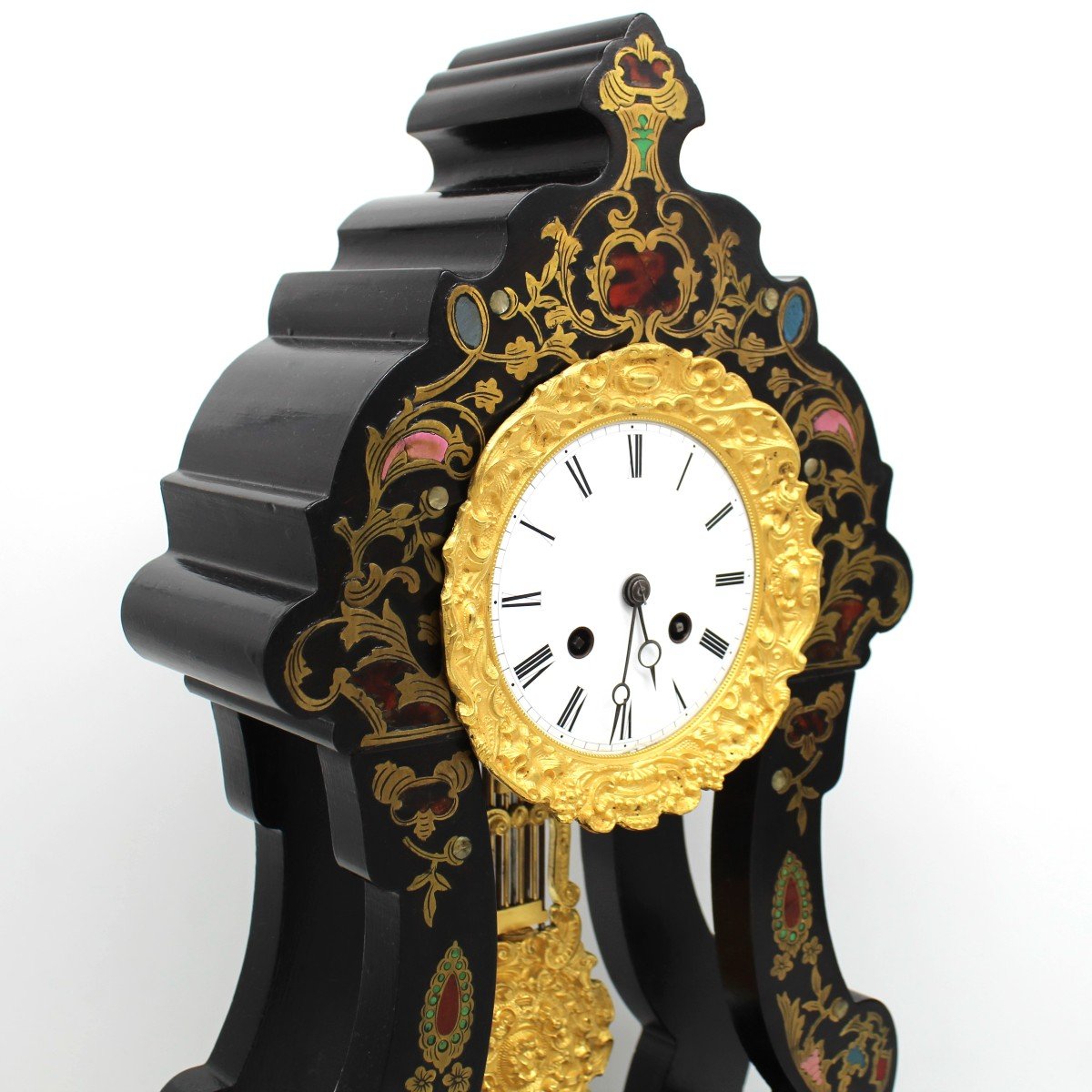 Ancien Horloge Pendule d'époque Napoleon III en marqueterie (H.50) - 19ème-photo-2