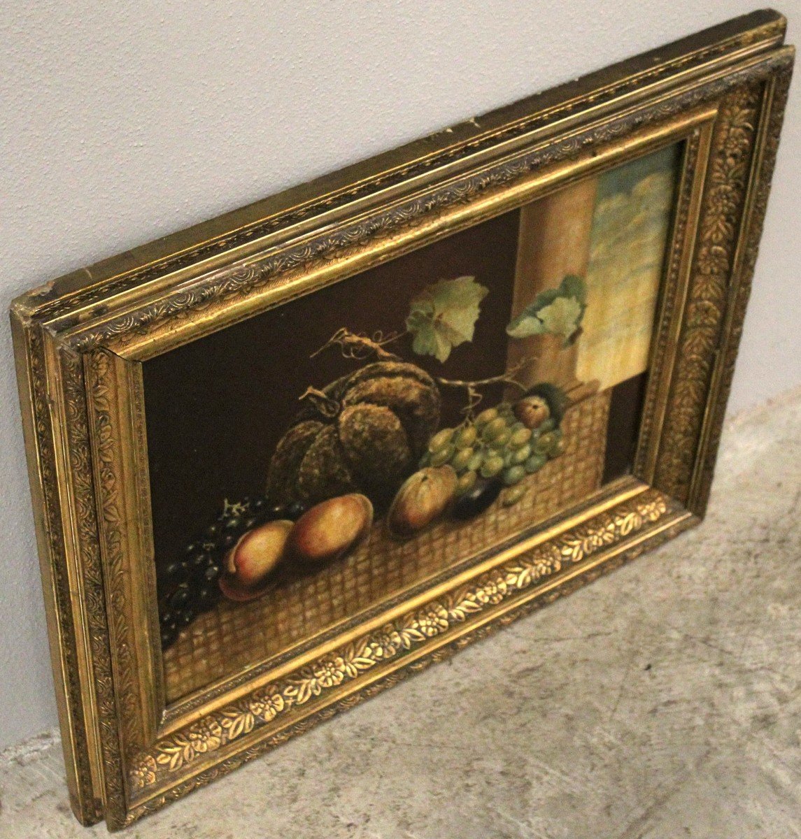 Antique Oil Painting On Canvas With Gilded Frame - 19th Signed -photo-3