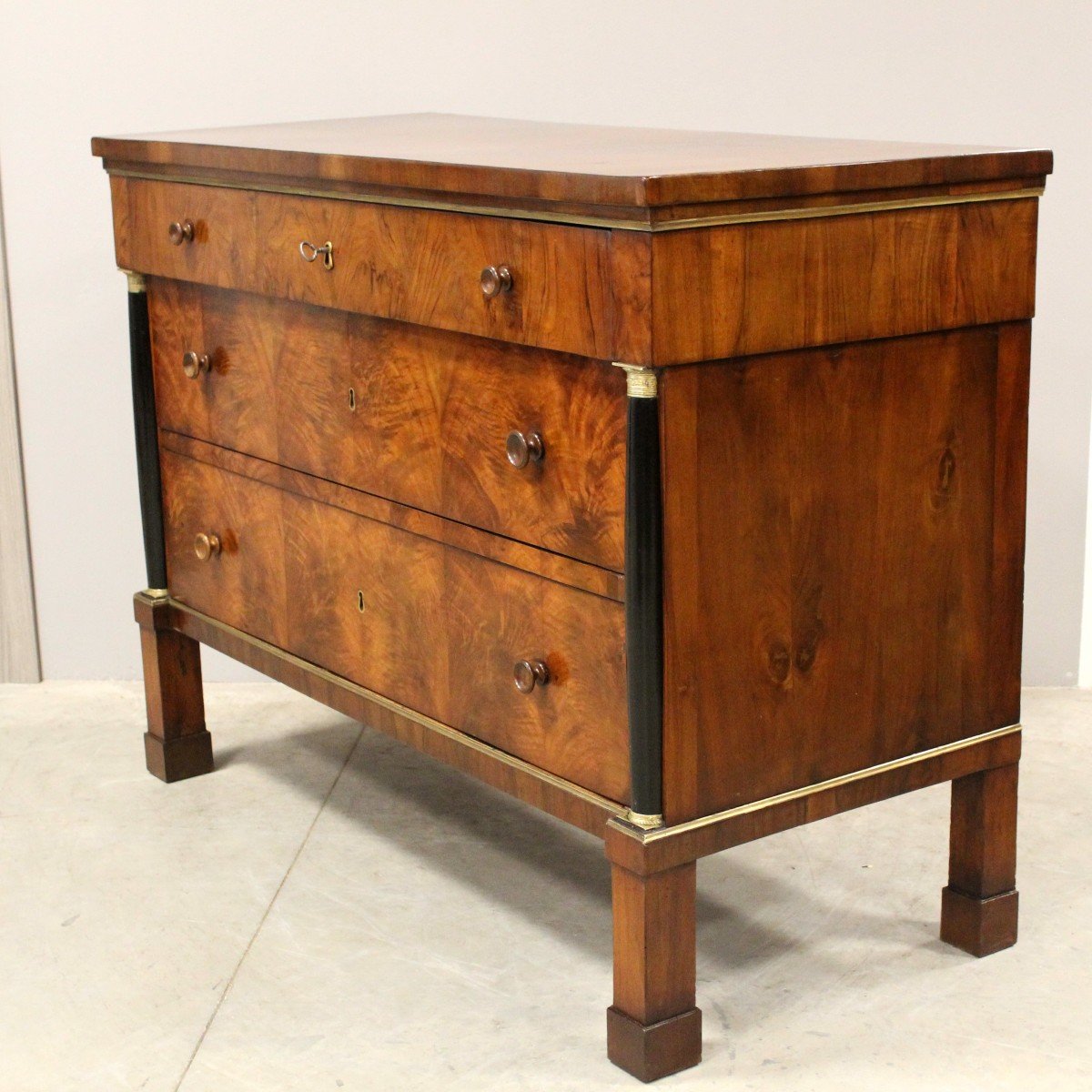 Antique Empire Chest Of Drawers In Walnut - Italy 19th-photo-4