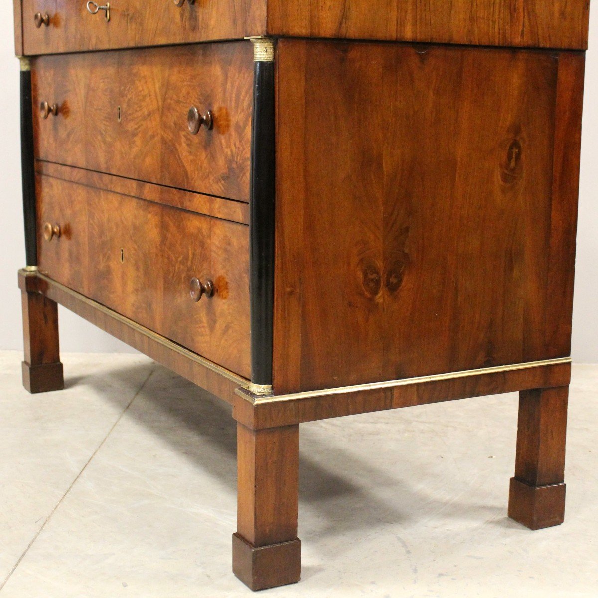 Antique Empire Chest Of Drawers In Walnut - Italy 19th-photo-6