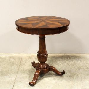 Antique Louis Philippe Small Table In Walnut And Marquetry - Italy 19th