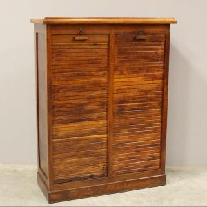 Antique Binder Rolling Curtain Filing Cabinet In Oak