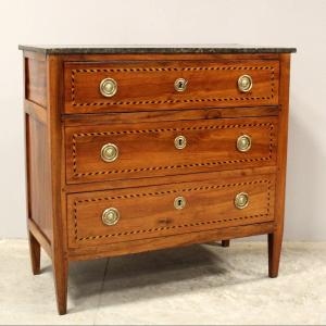 Antique Louis XVI Chest Of Drawers In Walnut And Marquetry - 18th