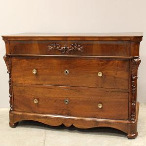 Antique Louis Philippe Dresser Commode Chest Of Drawers In Walnut - Italy 19th