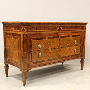 Antique Louis XVI Neoclassical Chest Of Drawers In Marquetry - Italy 18th