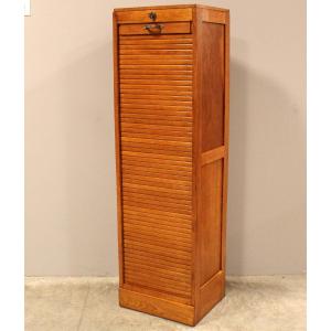 Antique Binder Rolling Curtain Filing Cabinet In Oak