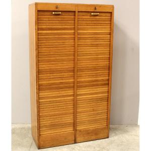 Antique Binder Rolling Curtain Filing Cabinet In Oak