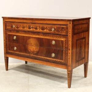 Antique Louis XVI Neoclassical Chest Of Drawers In Marquetry - Italy 18th