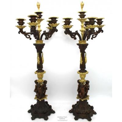 Antique Pair Of Empire Candlesticks (h.70) In Bronze - 19th Century 