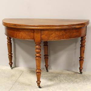 Antique Louis Philippe Half-moon Console Table In Walnut - 19th