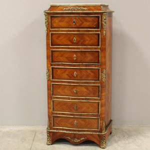 Antique Napoleon III Secretaire Chest Of Drawers Inlaid - 19th