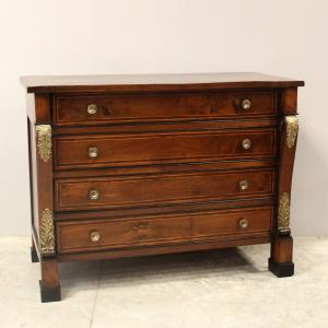 Antique Empire Chest Of Drawers Slope Desk In Walnut And Marquetry - Italy 19th