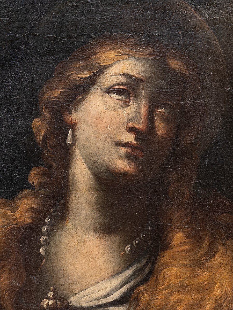 Penitent Magdalene - Painting On Canvas From 17th Century -photo-2