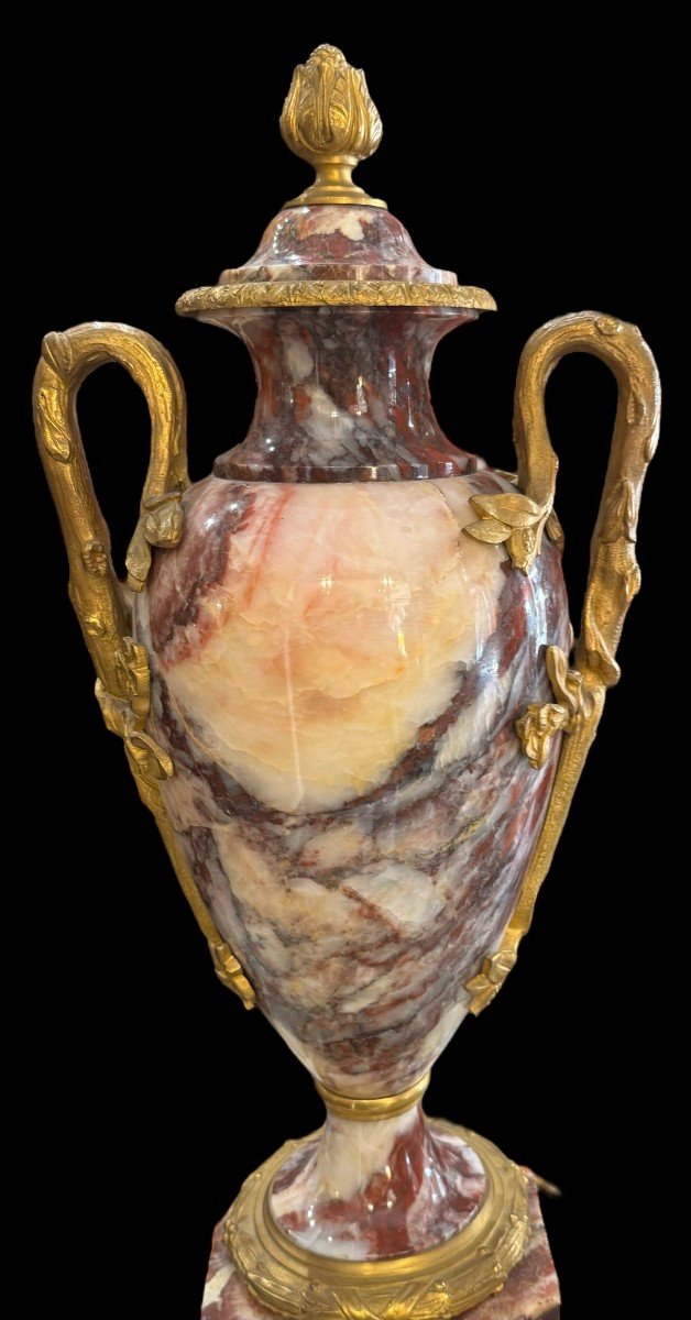 Vase En Marbre Avec Poignées En Bronze Doré - France Du 19ème Siècle.-photo-3