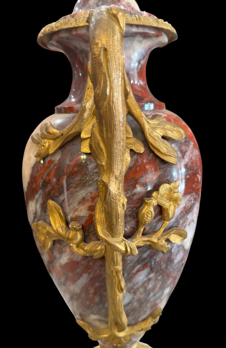 Vase En Marbre Avec Poignées En Bronze Doré - France Du 19ème Siècle.-photo-4