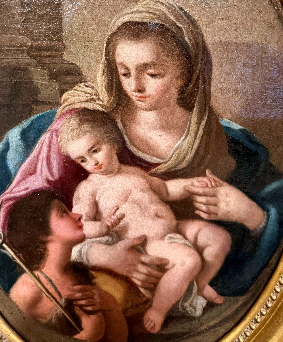 Madonna With Child And St. John The Baptist - Painting On Canvas, Mid-18th Century-photo-3