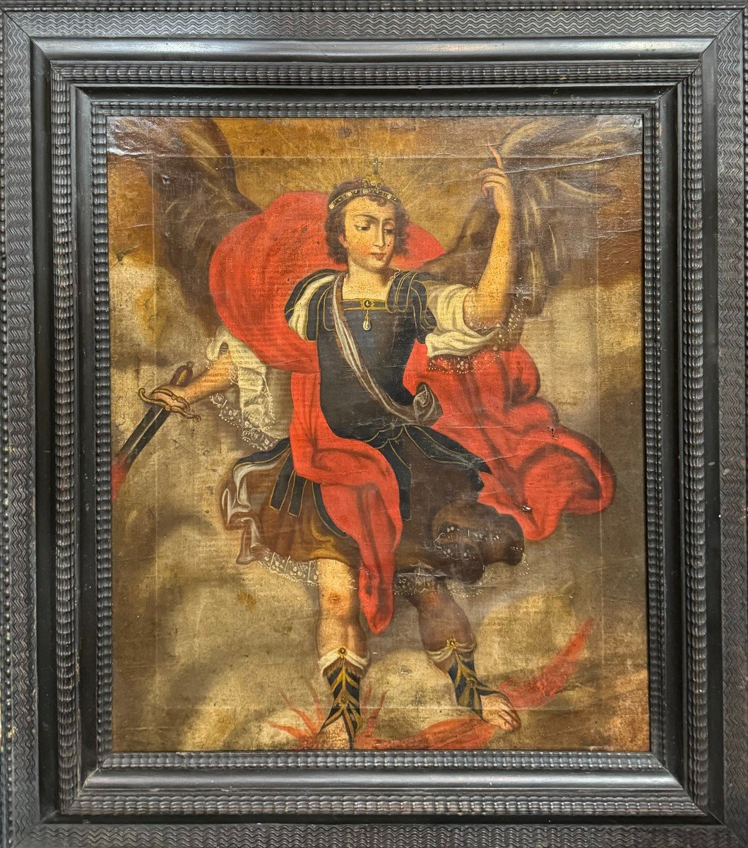 Saint Michael Peinture à l'Huile Sur Toile - XVIIIe Siècle