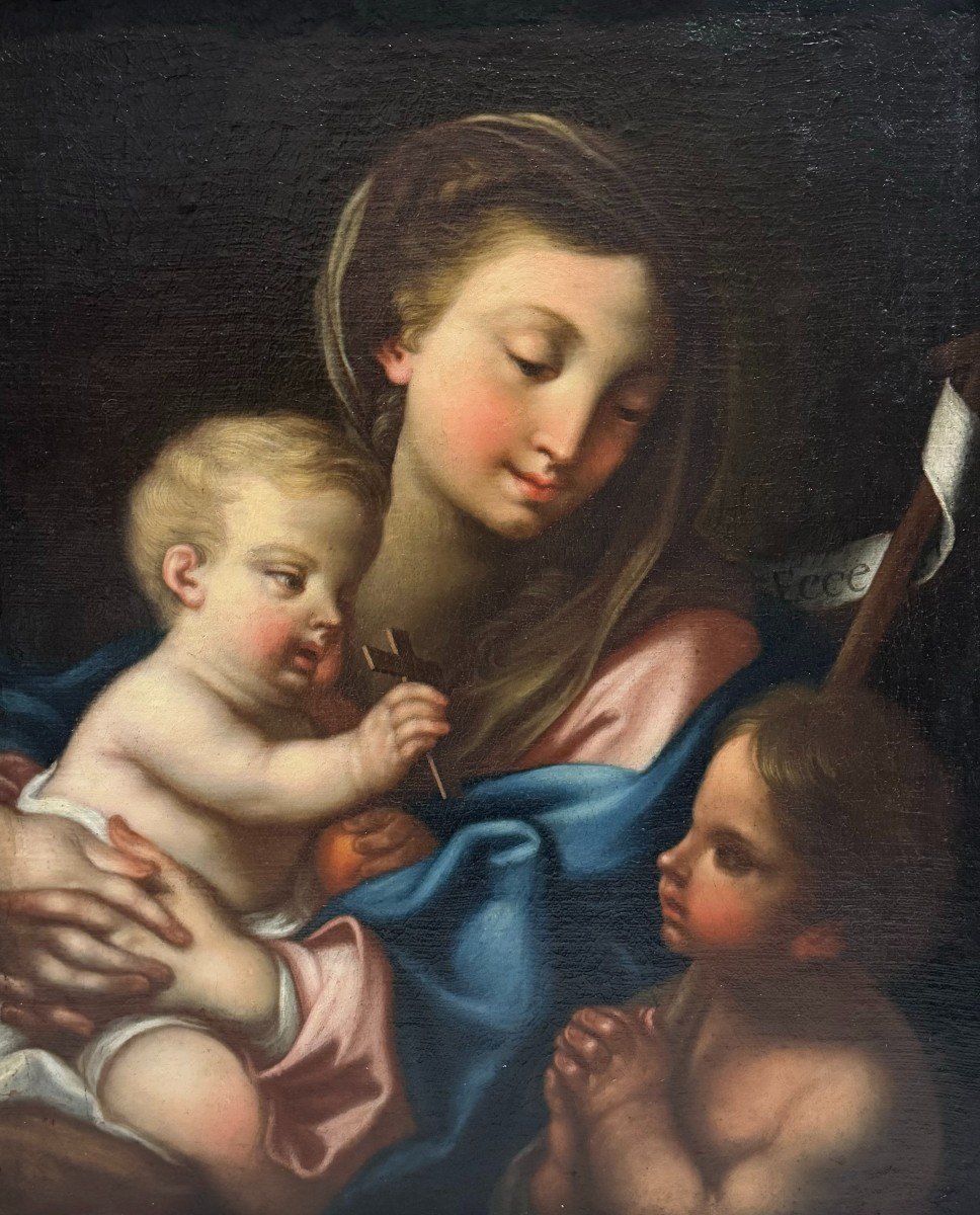 Painting On Canvas " Madonna With Child And Saint John The Baptist " - Atelier Carlo Cignani-photo-2