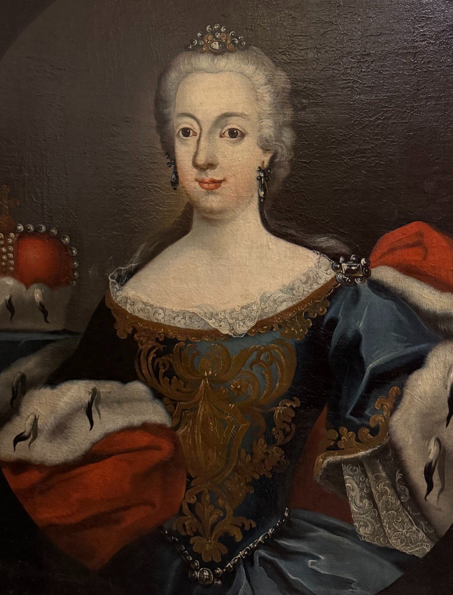 Portrait De Marie-thérèse De Habsbourg - Peinture Sur Toile Du XVIIIe Siècle.-photo-2