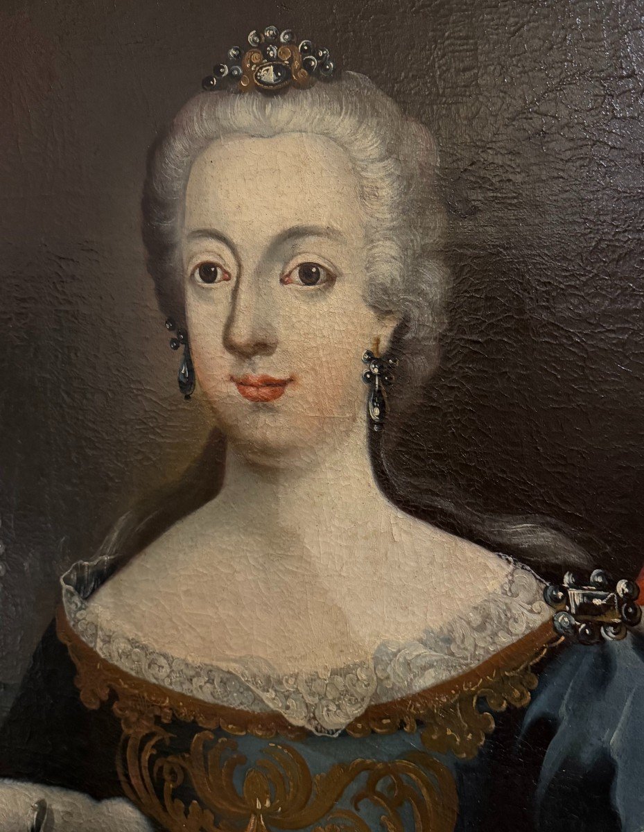 Portrait Of Maria Theresa Of Habsburg - 18th Century Canvas Painting.-photo-1