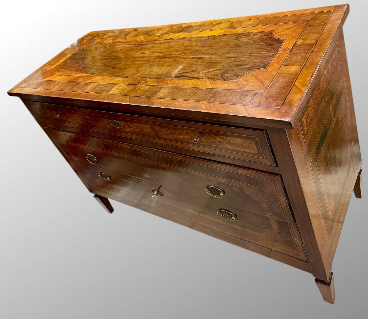 Louis XVI Chest Of Drawers In Veneered And Threaded Walnut-photo-2