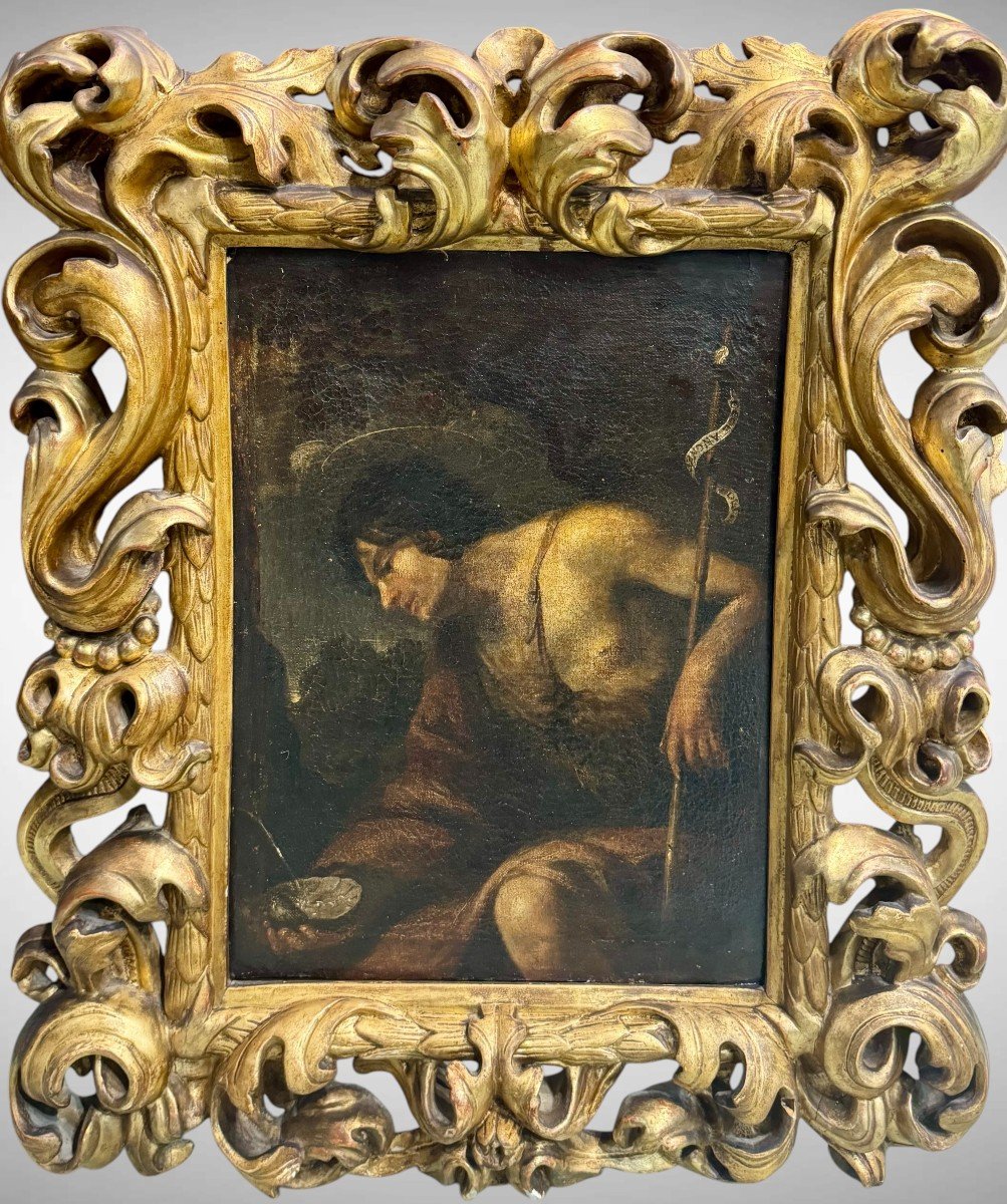 Saint John The Baptist - 17th Century Oil Painting On Canvas