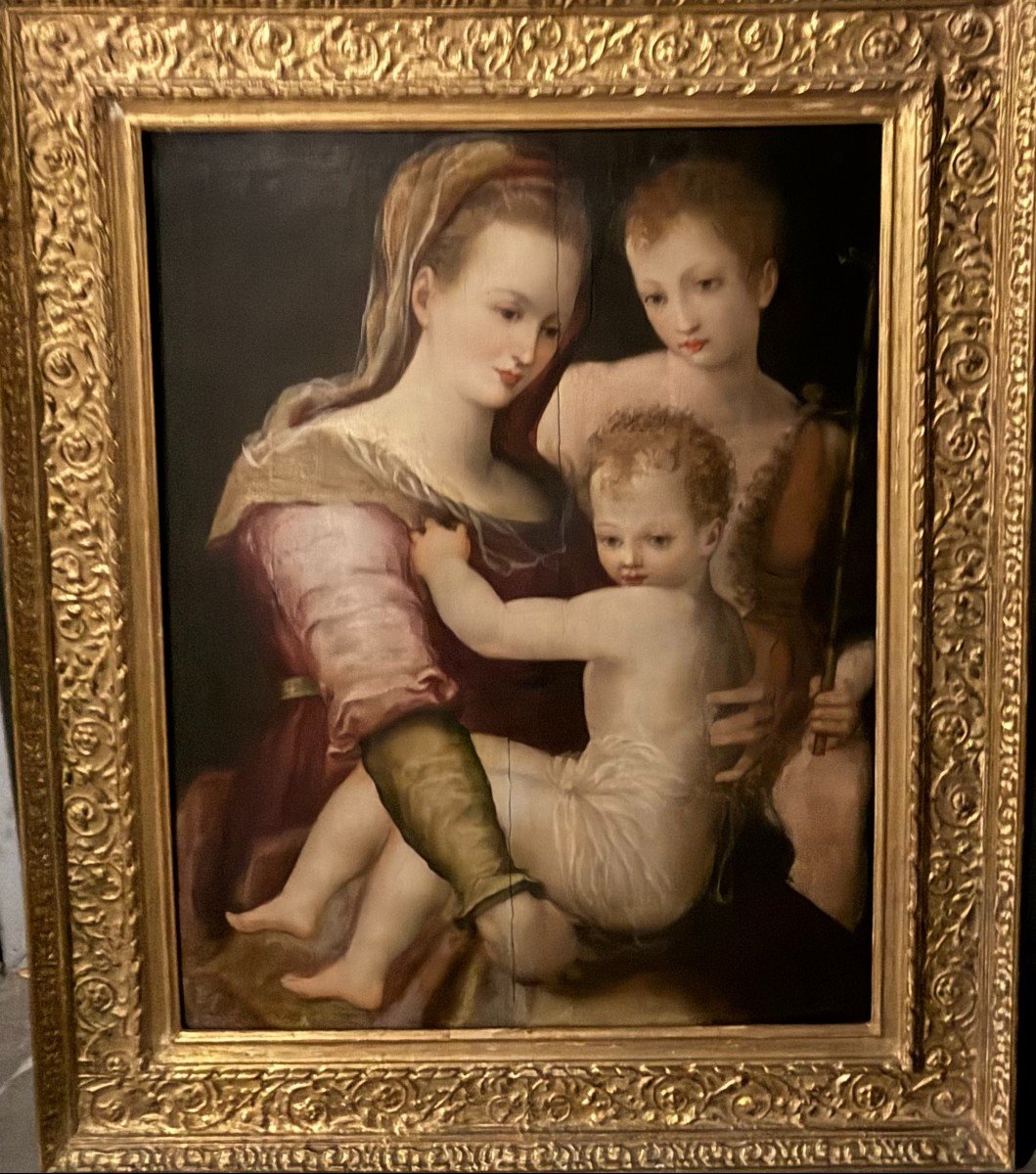 Madonna With Child And St. John The Baptist - Painting On Wood - Alessandro Allori-photo-2