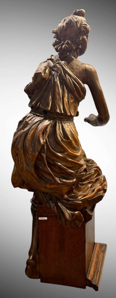 Large Wooden Sculpture "kneeling Announcing Angel"-photo-1