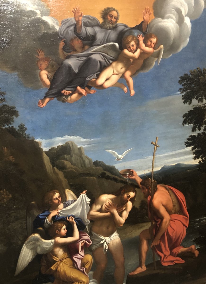 Peinture à l'huile sur toile "Baptême de Jésus" fin 18ème siècle-photo-6