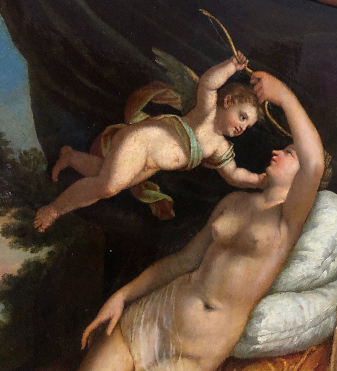 Venus And Cupid - Oil On Tablet 18th Century-photo-2