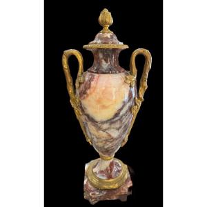 Marble Vase With Golden Bronze Handles - 19th Century France.