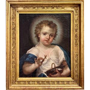 Baby Jesus ​​- Painting On Canvas - Attr. Giuseppe Angeli