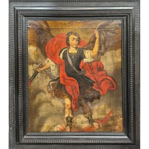 Saint Michael Oil Painting On Canvas - 18th Century