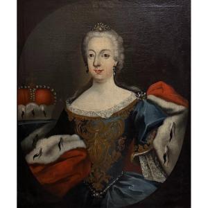 Portrait De Marie-thérèse De Habsbourg - Peinture Sur Toile Du XVIIIe Siècle.