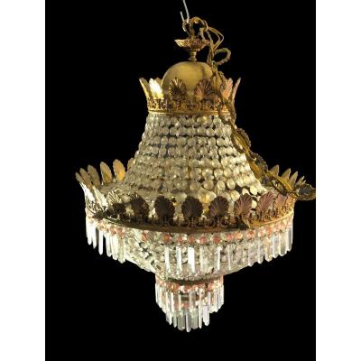 9-light Crystal And Bronze Balloon Chandelier